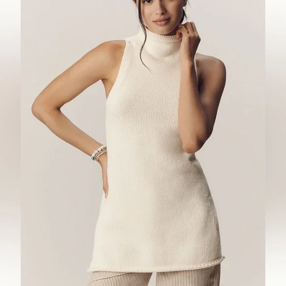 Pilcro Anthropologie Sleeveless Cream Sweater size M new! - Picture 2 of 9